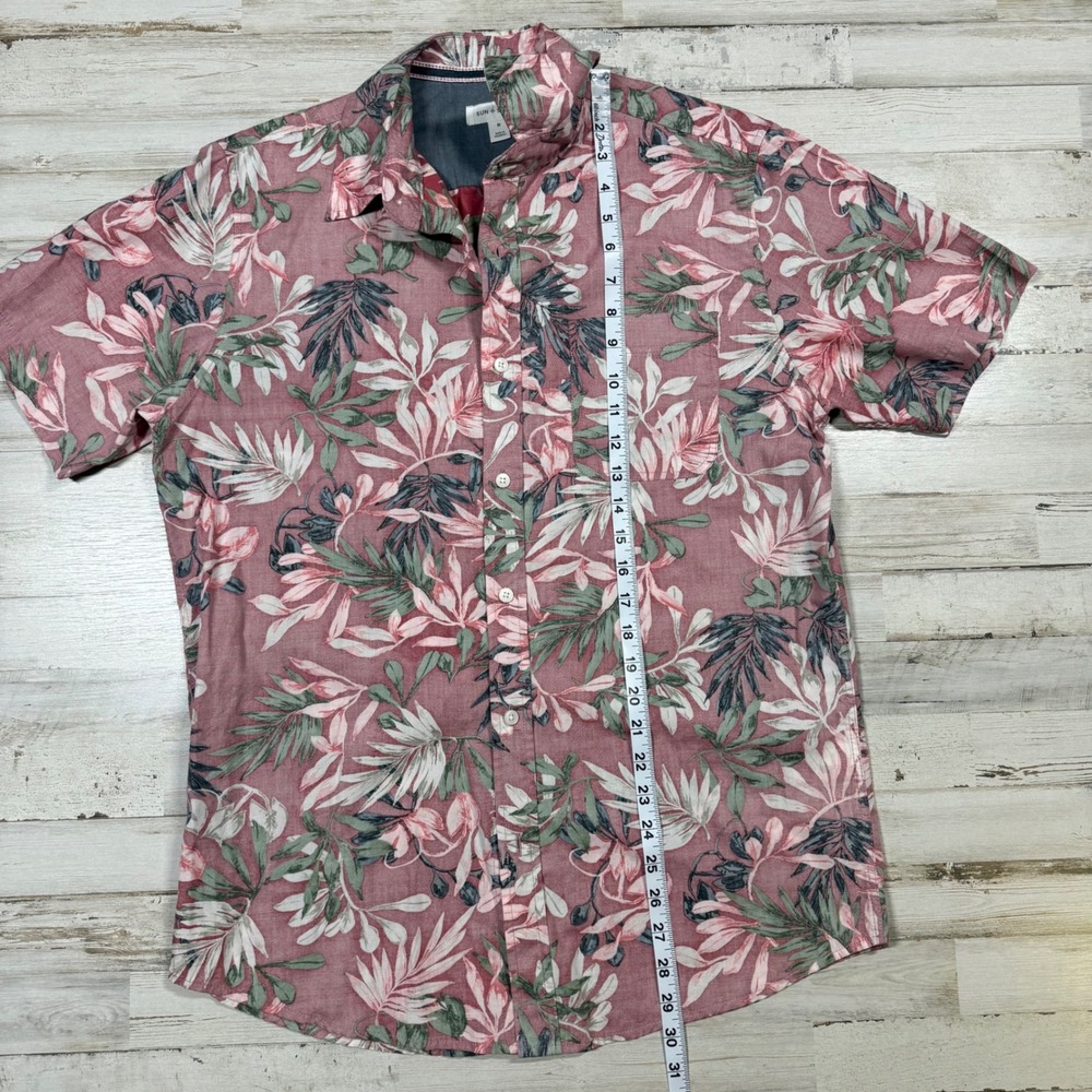 NWOT SUN + STONE Men's Short Sleeve Button Up Shirt Tropical Leaf Print Size M - Picture 7 of 8